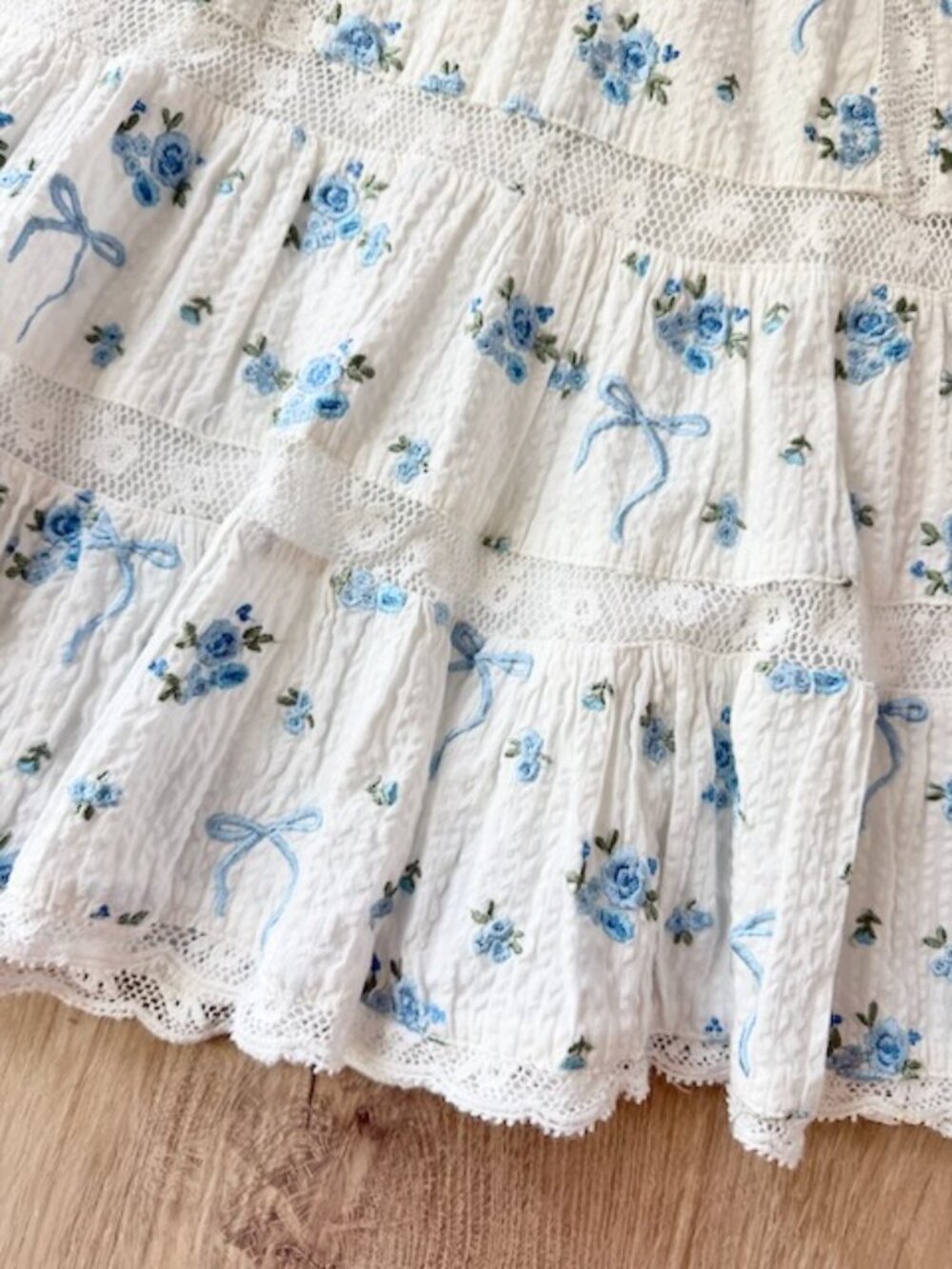 LoveShackFancy Solbina Dress XS Blue Floral EUC - Picture 3 of 10